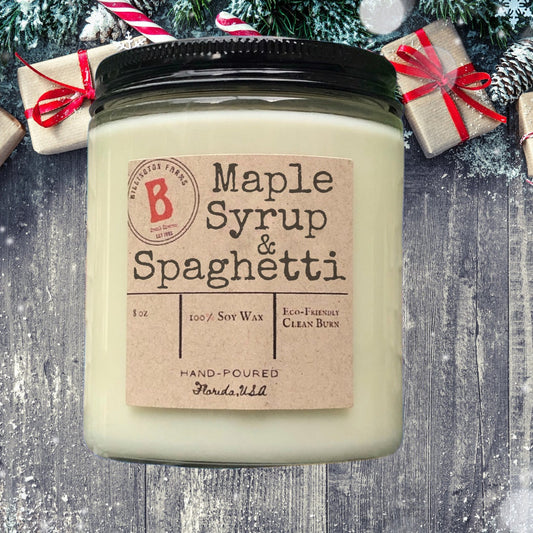 Maple Syrup and Spaghetti, 100% Soy Wax, Maple Syrup  Scented Candles,  Hand Poured candles, Santa I know him